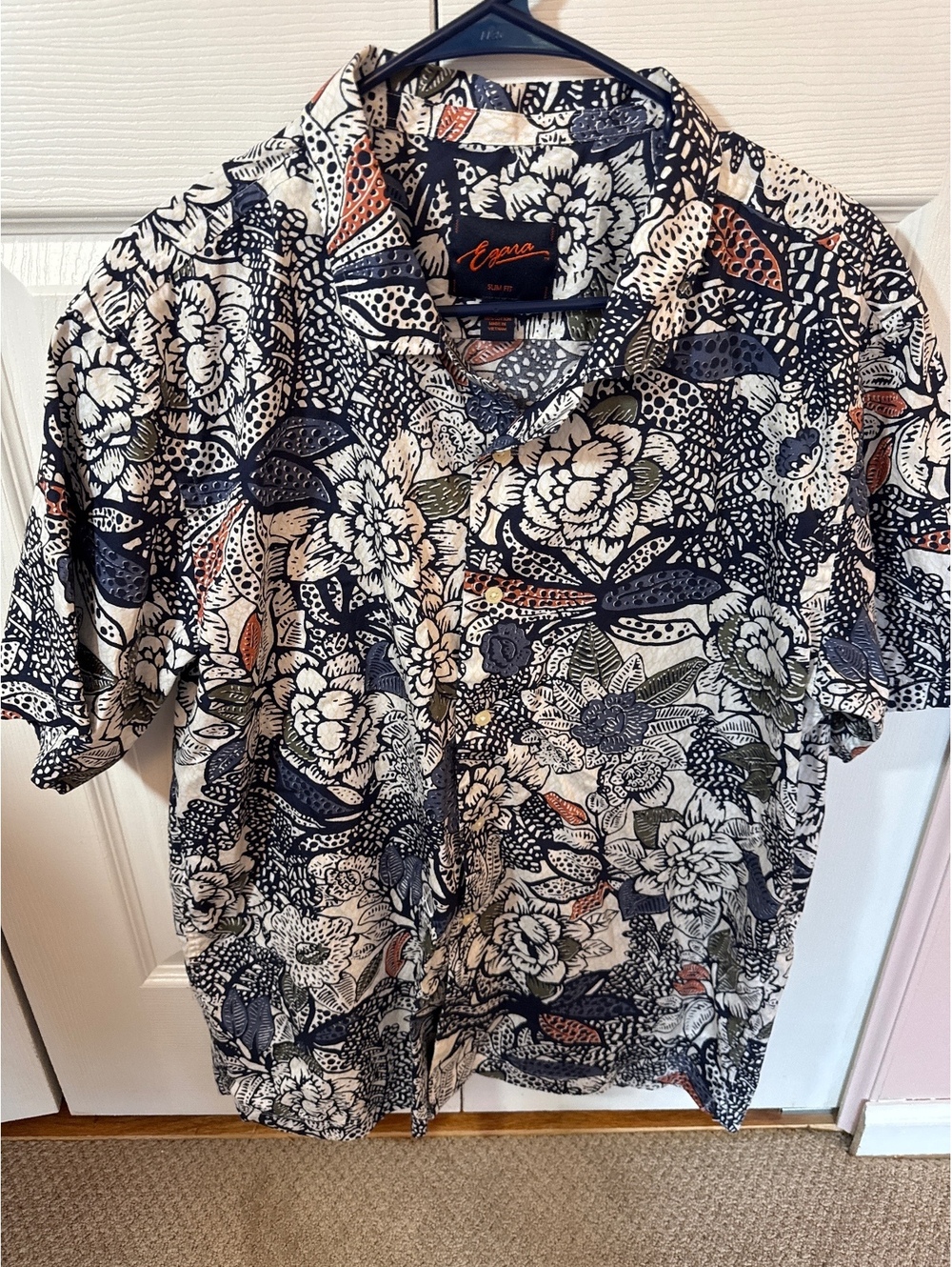 Egara Slim Fit Large Cotton Floral Print Short Sleeve Shirt